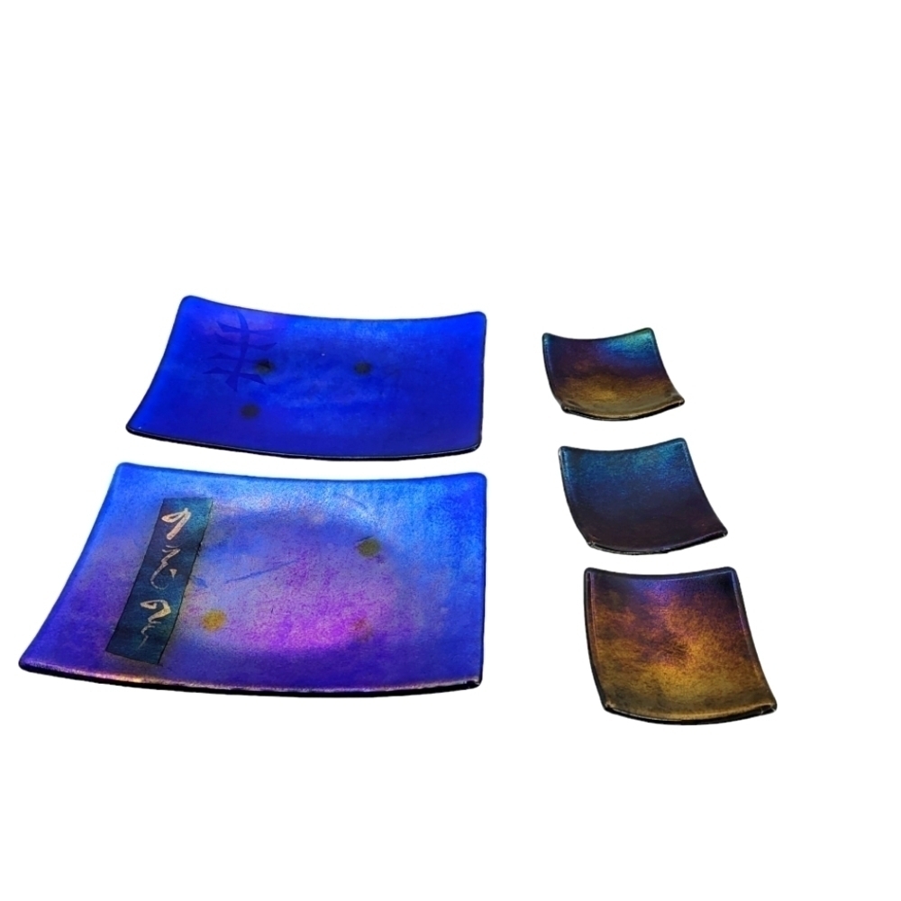 Kurt McVay Dichroic Iridescent Fused Art Glass Plate signed vintage